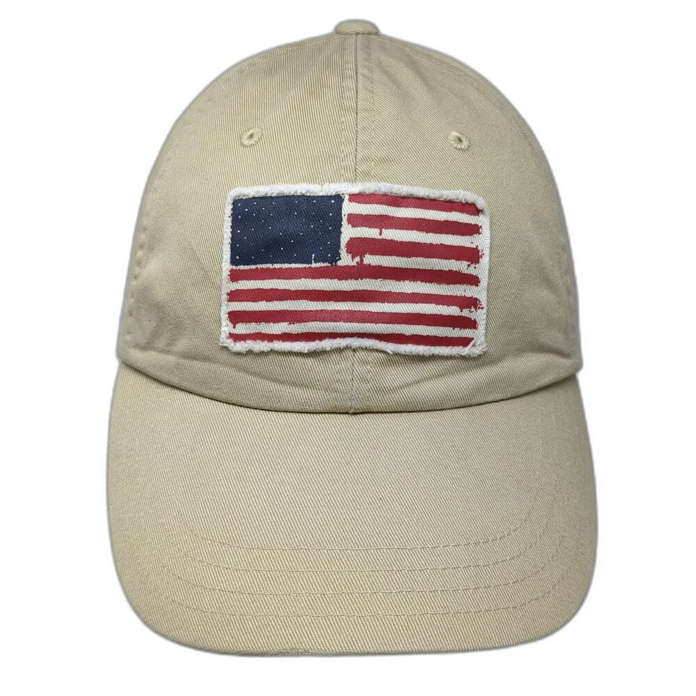 Old Navy Baseball Cap Beige One Size Distressed US Flag Patch Blue Underbrim Hat